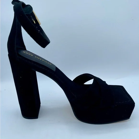 New  Good American Suede Platform Sandals Size 10 - Picture 8 of 17